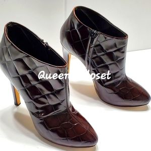 Giuseppe Zanotti | Brown Leather Embossed Peep-toe Ankle Boots
